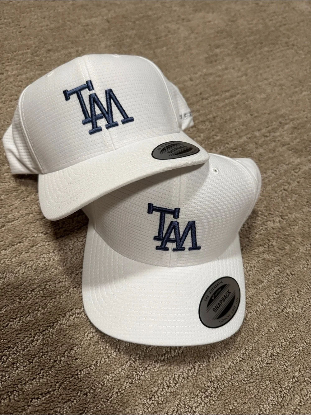 Travis Mathew White Snapback Hat with Navy TM Logo (Set of 2)